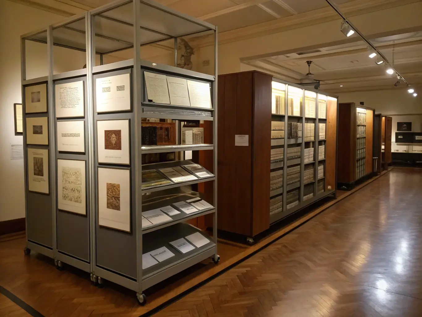 A detailed image of a climate-controlled archive room with shelves of vintage film reels, documents, and digital preservation equipment, illustrating AD KAMERA’s commitment to safeguarding cinematic history.